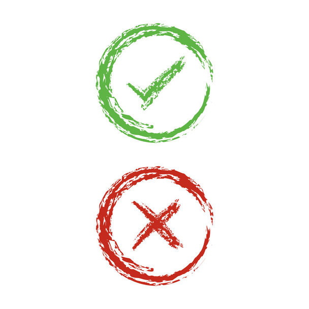 Brush green check mark and red X mark Right and Wrong. Vector illustration business icon concept. - Vektor, obrázek