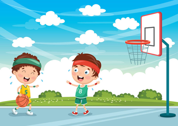 Illustrazione vettoriale dei bambini che giocano a basket
 - Vettoriali, immagini