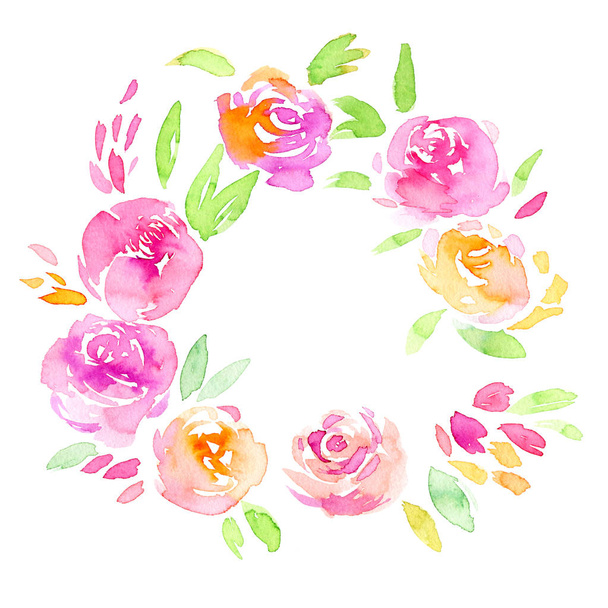 Watercolor Greeting card, invitation, banner. Circle frame for your text with floral watercolor background. - Foto, imagen