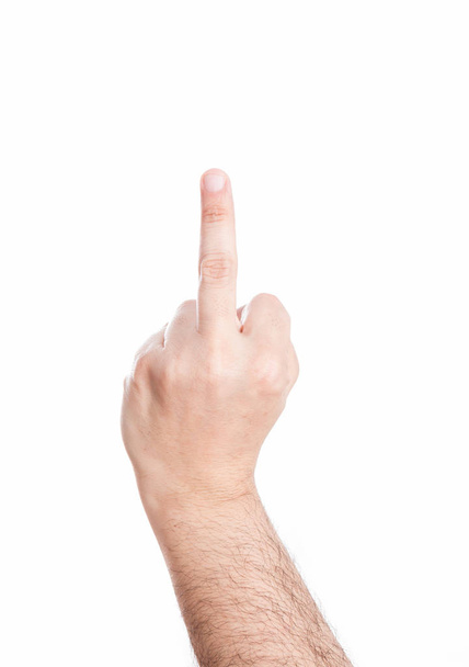 Hand geture of the middle finger, on white background. - Фото, изображение