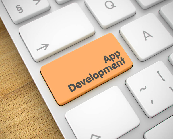 App Development - Message on the Orange Keyboard Key. 3D. - Photo, Image
