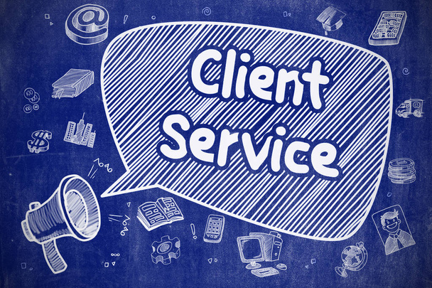 Υπηρεσία προγράμματος-πελάτη - εικονογράφηση Doodle σε μπλε Μαυροπίνακας. - Φωτογραφία, εικόνα