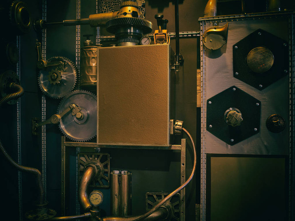Egy ősi vintage fal mechanizmusok a steampunk stílusban.  - Fotó, kép
