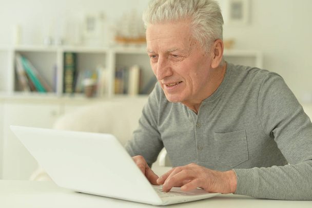  senior man using laptop at home - 写真・画像