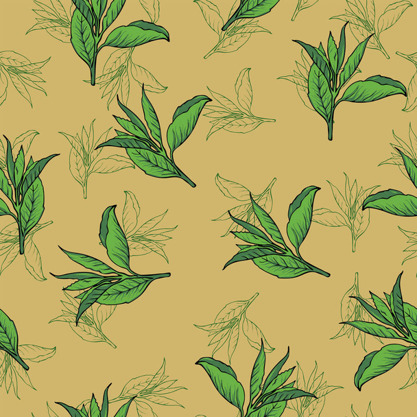 vector illustration of green leaves seamless pattern on background   - Wektor, obraz
