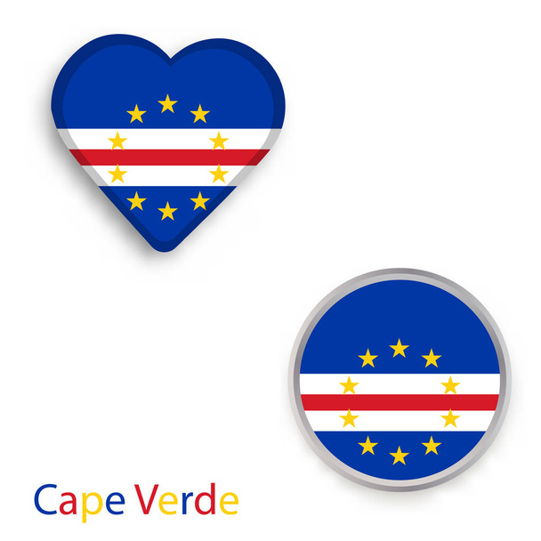 Символы сердца и круга с флагом Республики Кабо-Верде
.  - Вектор,изображение
