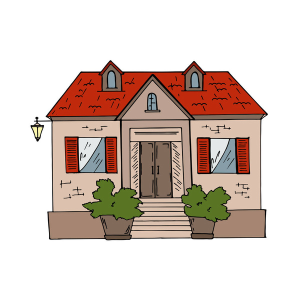 Vector εικονογράφηση σχεδιασμός του όμορφη ζωγραφική με νερομπογιές χώρα σπίτι μοτίβο  - Διάνυσμα, εικόνα