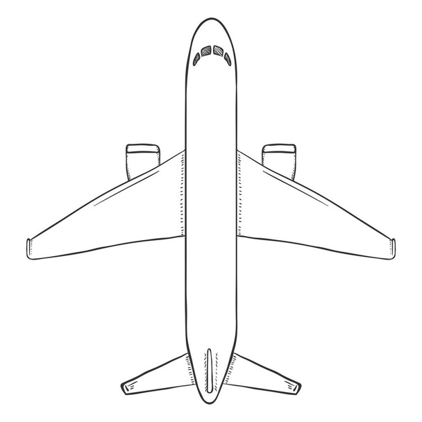 Векторний ескіз пасажирського літака. Комерційні авіаційні літаки. Вид зверху
. - Вектор, зображення