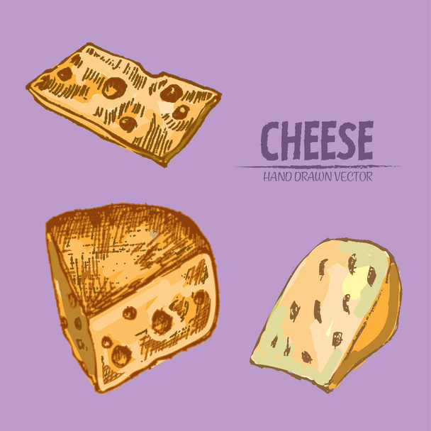 デジタル ベクトル詳細チーズをスライス ライン アート - ベクター画像