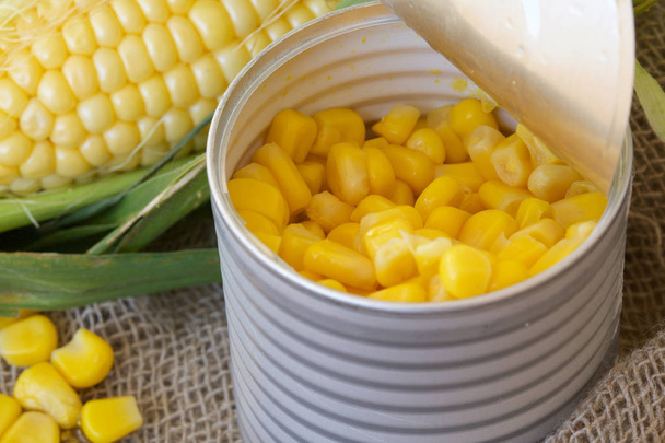 Canned whole kernel sweet corn.  - Photo, Image