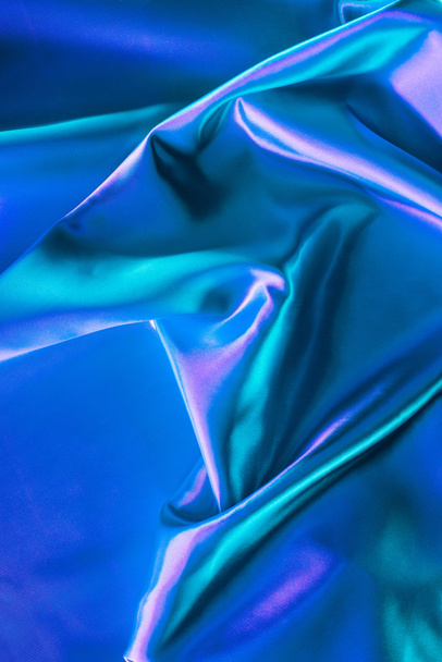 blue and turquoise shiny silk fabric background - Φωτογραφία, εικόνα