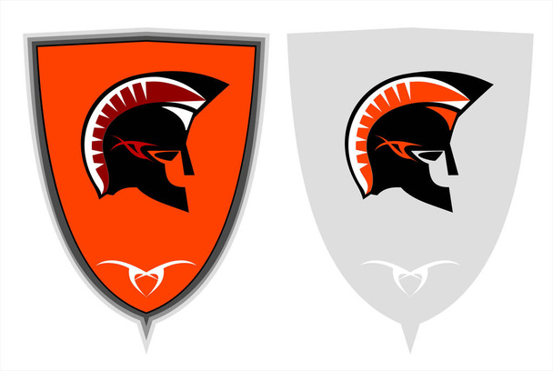 sparta, trojan, side view of warrior head over the shield - Vector, Image