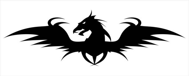 Dračí hlava. Dragon ikona. okřídlená černý drak - Vektor, obrázek