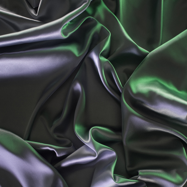 green and silver shiny silk fabric background - Фото, изображение