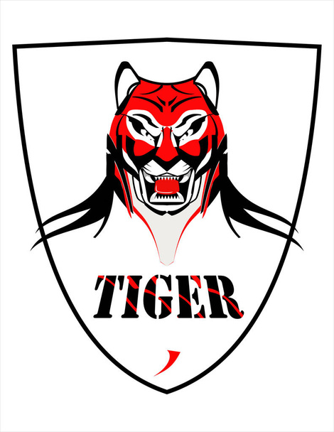 Tyylikäs Tiger Head yli White Shield
 - Vektori, kuva