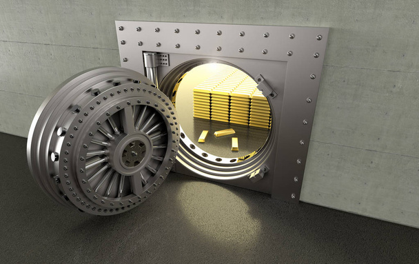 Pankin holvin 3D-renderöinti, jossa on kultaharkkoja
 - Valokuva, kuva