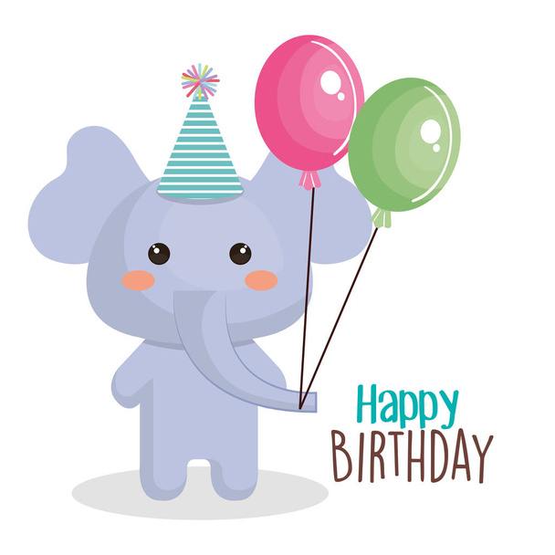 tarjeta de cumpleaños feliz con animal tierno
 - Vector, imagen