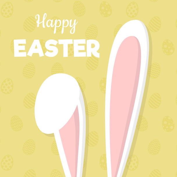 Easter bunny on background with eggs and greetings. Concept of a poster. Vector. - Wektor, obraz