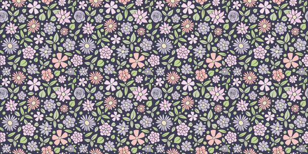 Pastel coloured texture with cute flowers - seamless background. Vector - Vetor, Imagem