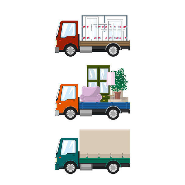 Набор грузовых автомобилей изолирован
 - Вектор,изображение
