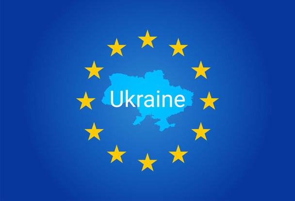 EU - European Union flag and Map of Ukraine. vector - Vettoriali, immagini