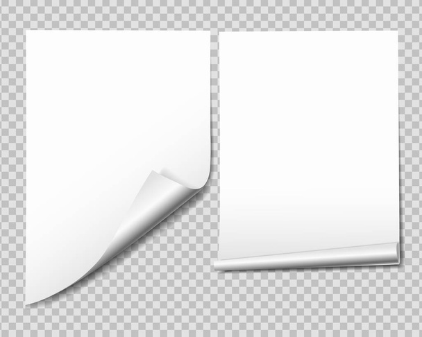 Set of white sheet of paper with bent corner, isolated on transparent background - vector - Vector, Image