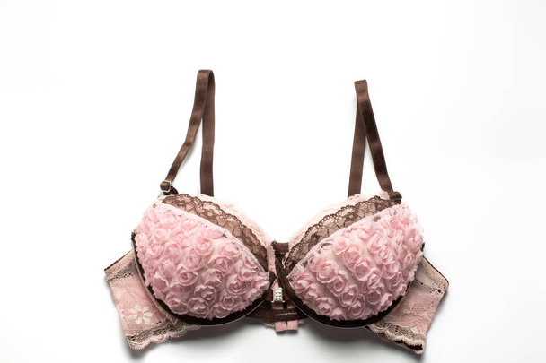 Beautiful stylish pink bra with lace - Fotoğraf, Görsel