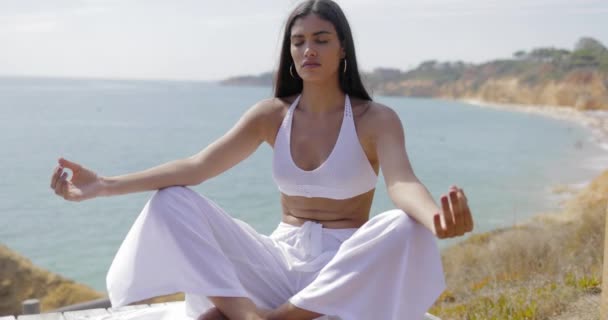 海岸線に瞑想の女の子 - 映像、動画