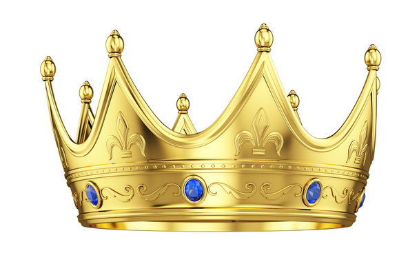 Royal gold crown with sapphires isolated on white. 3d rendering - Photo, Image