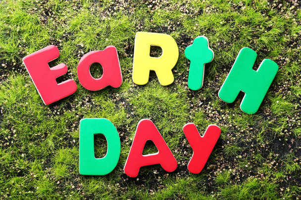Inscription Earth Day by colored letters - Fotoğraf, Görsel