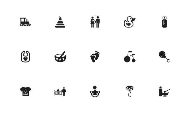 Набір з 15 іконок редаговані дитини. Включає в себе символи, такі як bib, качка, дитина харчування та багато іншого. Може використовуватися для веб, мобільні, дизайн інтерфейсу і інфографіки. - Фото, зображення