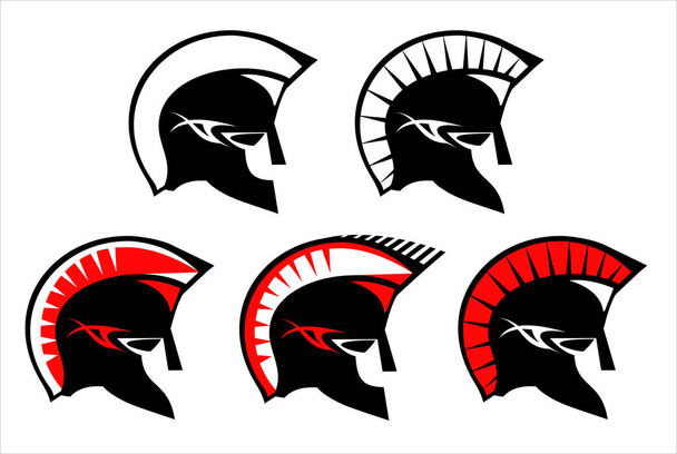 a set of warrior heads. sparta, trojan on white background. - Vector, Image