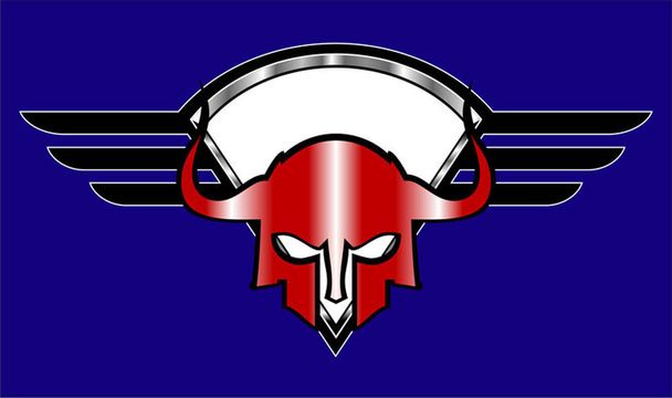 Красная маска спарты над крылатым щитом
 - Вектор,изображение