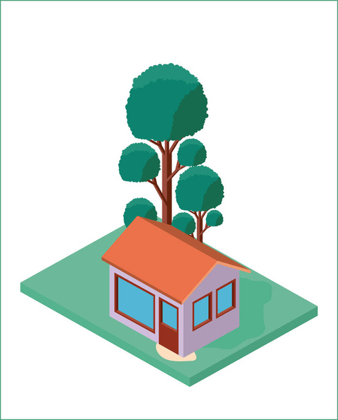 mini árvore e casa isométrica
 - Vetor, Imagem