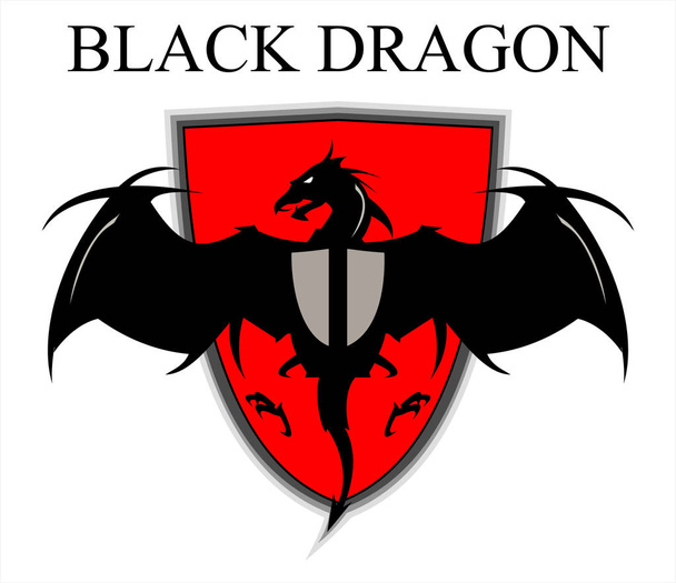 schwarzer Drache über dem roten Schild - Vektor, Bild