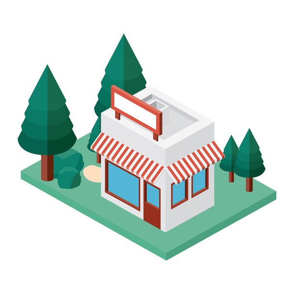 mini arbre et magasin bâtiment isométrique
 - Vecteur, image