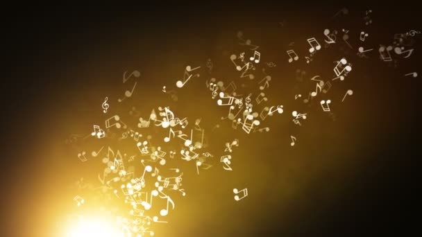Notas musicales flotantes sobre fondo abstracto dorado con bengalas
 - Metraje, vídeo