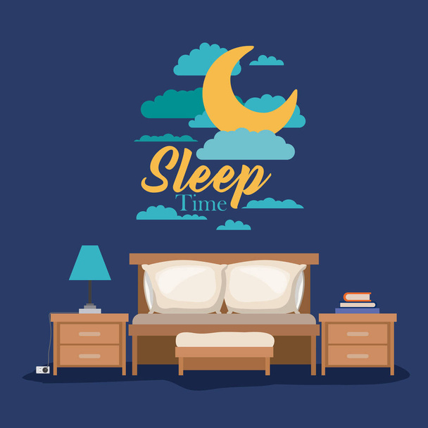 τοπίο νύχτα σκηνή αφίσα χρώμα του υπνοδωματίου χρόνο ύπνου - Διάνυσμα, εικόνα