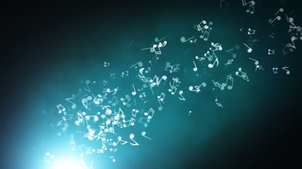 Floating musical notes on an abstract blue background with flares - Footage, Video