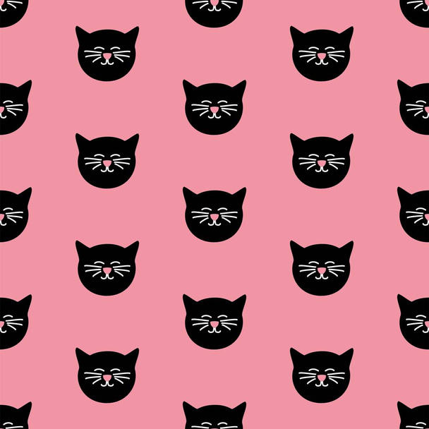 Tile vector pattern with black cats on pink background - Vektor, Bild