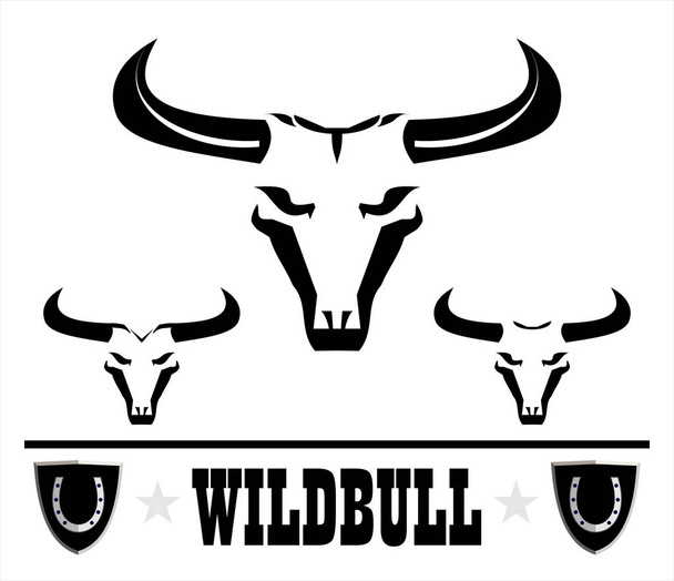Black Bulls with long black horn - Vector, Image