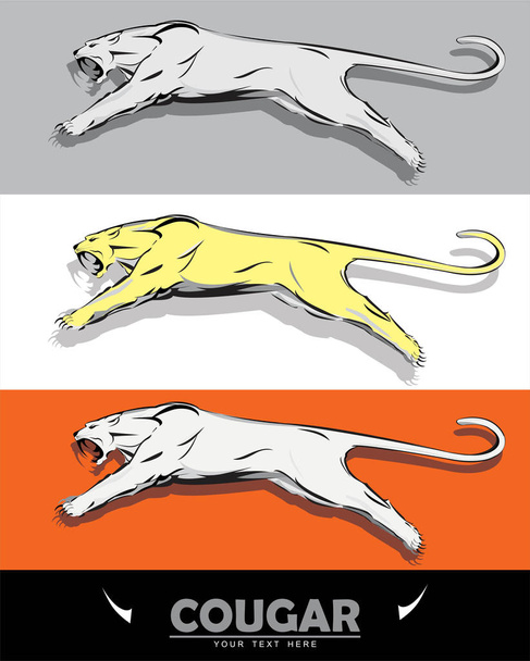 Leaping Cougar, leaping big cat in various color - Vector, Image