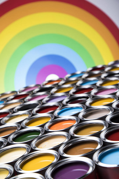 Rainbow, tin metal cans with color paint - Zdjęcie, obraz