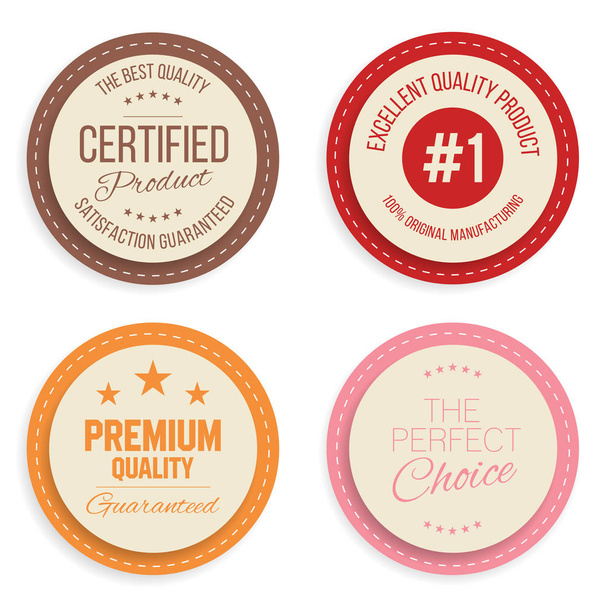 Warranty label set. Colorful modern quality marks badges isolated on white background - Vektör, Görsel