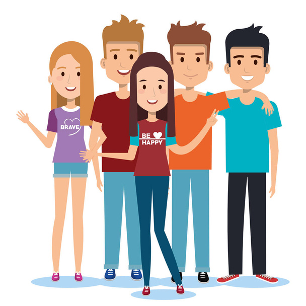 group of happy people friends together in casual clothes on a white background - Vector, Image