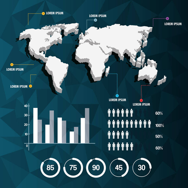 világ megjelenítése infographic demográfiai jelentés adatai absztrakt háttér - Vektor, kép