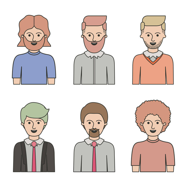caricature half body man with differents hairstyle set on white background - Vector, Image