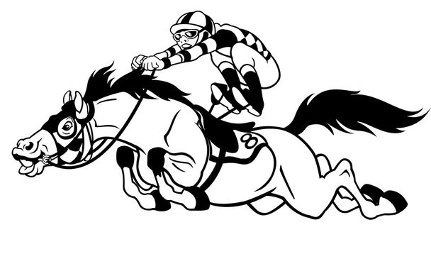 Caballo de carreras con jinete negro blanco
 - Vector, imagen