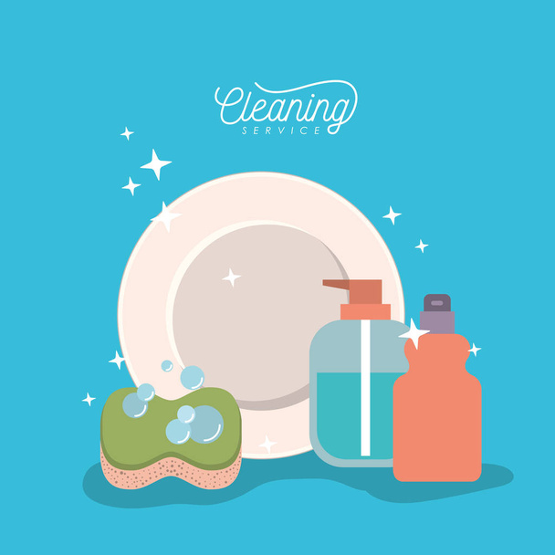 πιάτο και τα στοιχεία καθαρισμού υπηρεσία σε χρώμα φόντου - Διάνυσμα, εικόνα