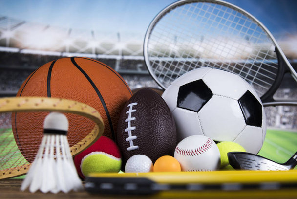 スポーツ用具、ボール、スタジアムの背景  - 写真・画像